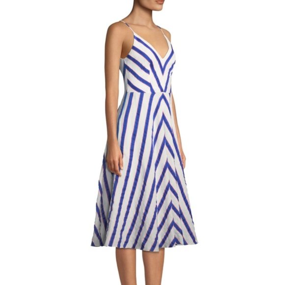 Milly Monroe Chevron Linen-Stretch Midi Dress - Picture 2 of 3